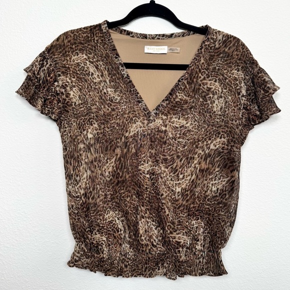 Ramy Brook Harissa Blouse XS Brown Leopard Print Flutter Short Sleeve - Picture 1 of 5